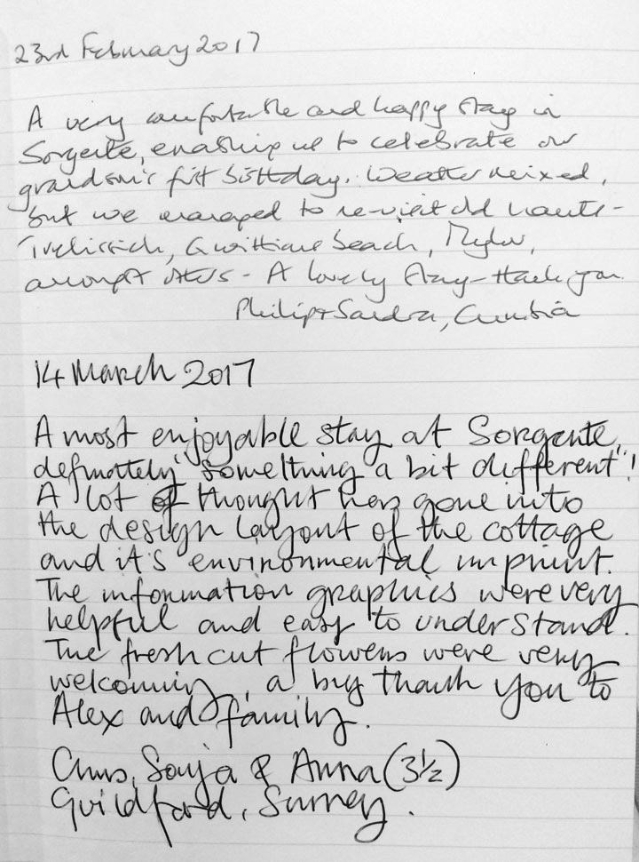 Sorgente Cornish Holiday Cottage guestbook 2017