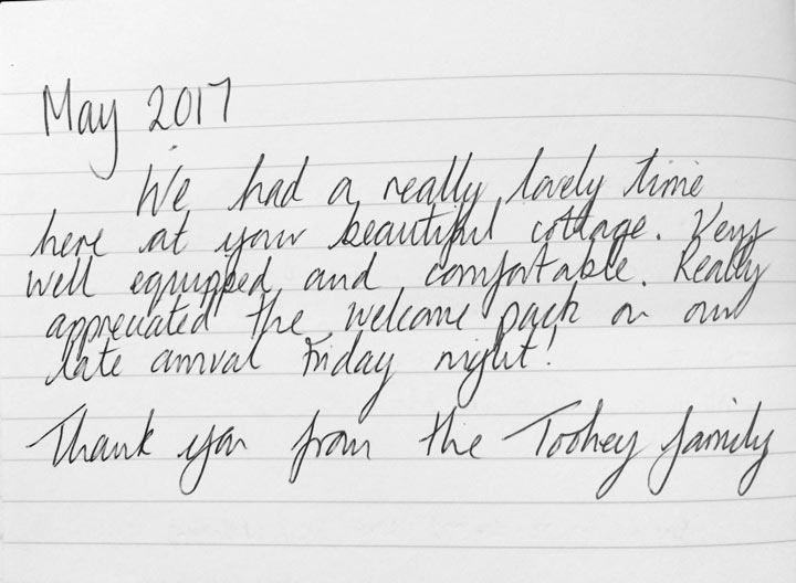 Sorgente Cornish Holiday Cottage guestbook 2017