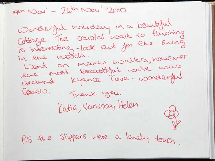 Sorgente Cornish Holiday Cottage guestbook 2010