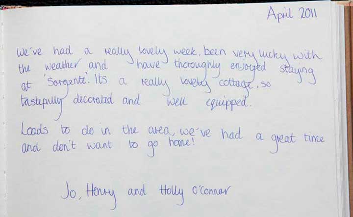 Sorgente Cornish Holiday Cottage guestbook 2011
