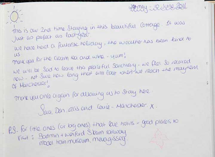 Sorgente Cornish Holiday Cottage guestbook 2011