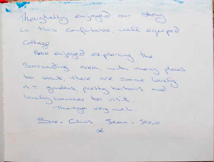 Sorgente Cornish Holiday Cottage guestbook 2013