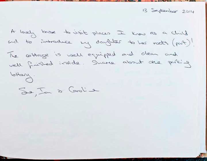 Sorgente Cornish Holiday Cottage guestbook 2014